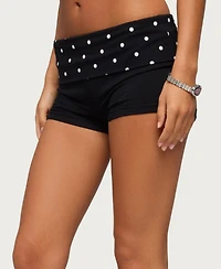 Edikted Women's Kizzy Polka Dot Foldover Micro Shorts