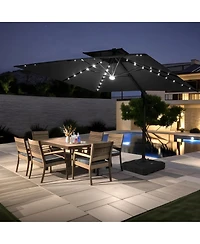 Pellebant Outdoor Patio 11x11Feet Aluminum Double Canopy Solar Lights Cantilever Umbrella with Wheel Base