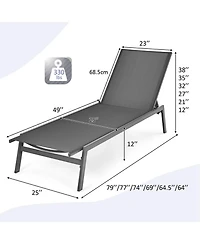Gouun Outdoor Reclining Chaise Lounge Chair with 6-Position Adjustable Back