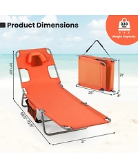 Gouun Folding Beach Lounge Chair with 5-Level Adjustable Backrest and Face Hole
