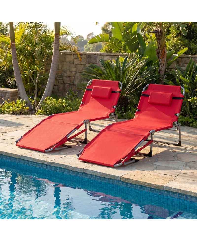 Gouun Set of 2 Portable Tanning Chairs with 4-Level Adjustable Backrest