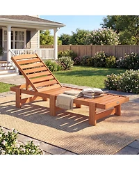 Gouun Solid Wood Patio Chaise Lounge Recliner with 5-Position Adjustable Backrest