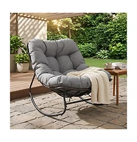 Gouun Outdoor Papasan Rocking Chair with Extra-Thick 6.5 In Cushion