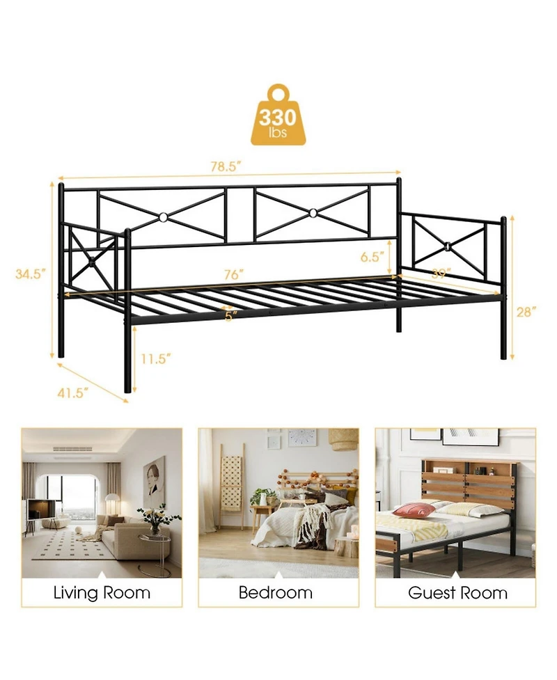 Gouun Twin Metal Daybed Frame Steel Slats Sofa Bed Victorian Style