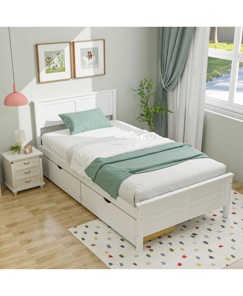 Gouun Twin Bed Frame with 2 Storage Drawers and Wood Slat Support