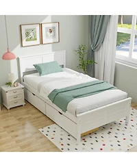 Gouun Twin Bed Frame with 2 Storage Drawers and Wood Slat Support