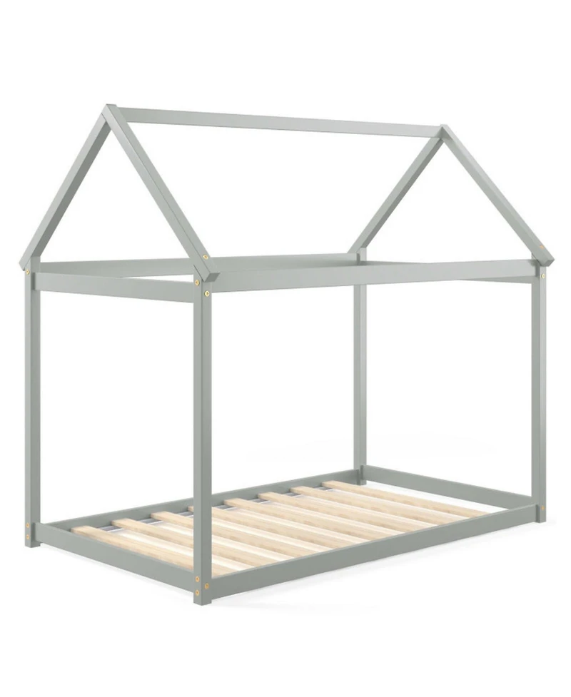 Gouun Twin Kids House Bed with Roof and Reinforced Slats