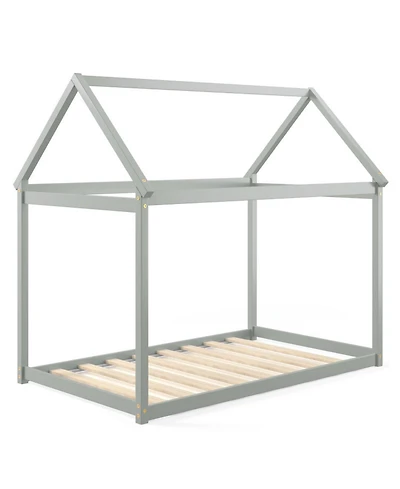Gouun Twin Kids House Bed with Roof and Reinforced Slats