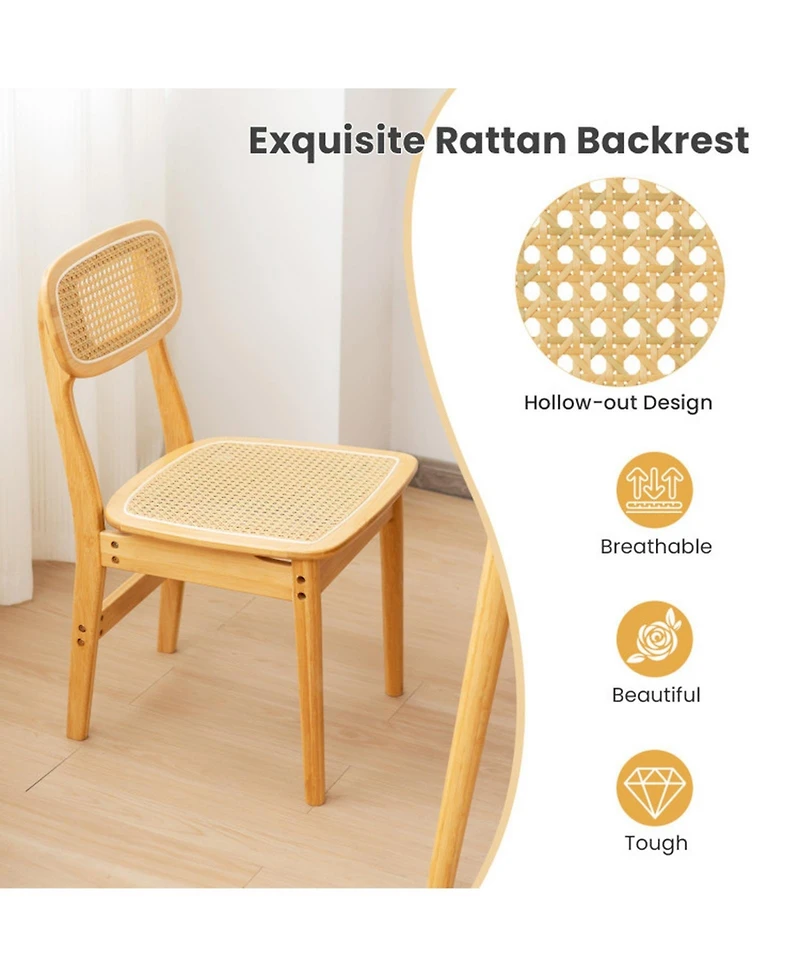 Gouun Set of 2 Woven Rattan Dining Chairs with Curved Backrest