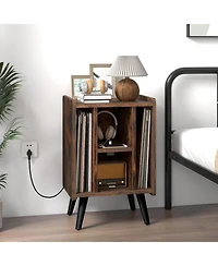 Gouun Record Player Stand with Vinyl Storage and Charging Station