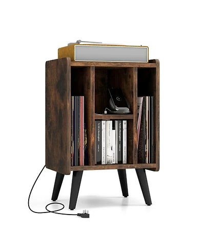 Gouun Record Player Stand with Vinyl Storage and Charging Station