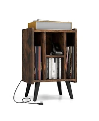 Gouun Record Player Stand with Vinyl Storage and Charging Station