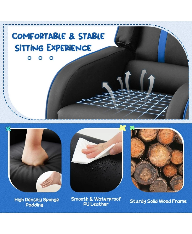 Gouun Kids Recliner Chair with Side Pockets and Footrest