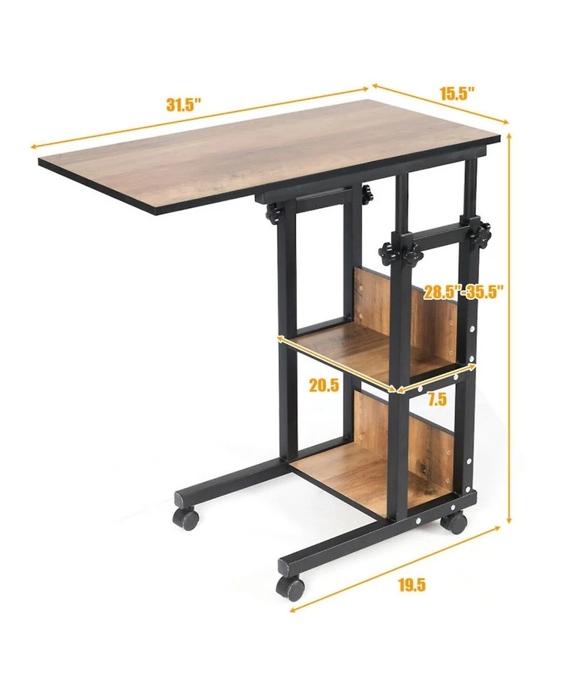 Gouun C-Shape Mobile End Table Adjustable Height Storage Shelves Rolling