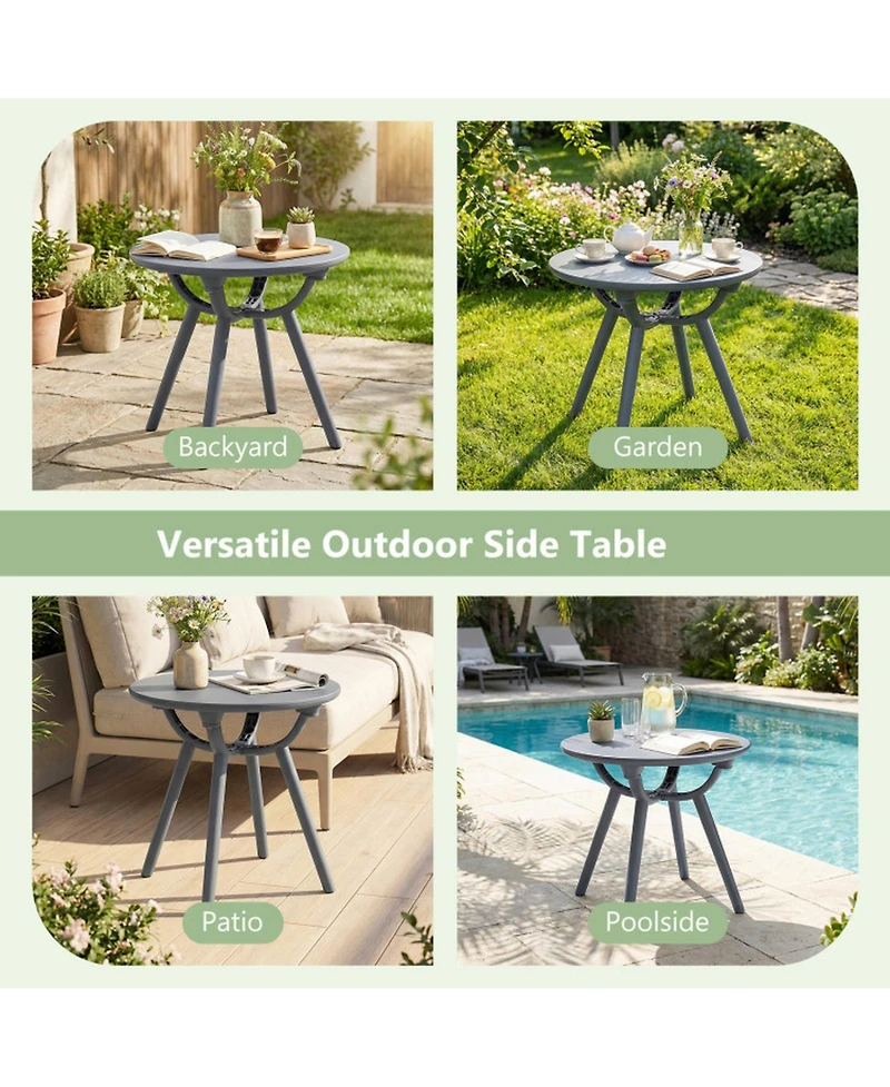Gouun Round Patio Storage Side Table with Open Shelf