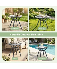 Gouun Round Patio Storage Side Table with Open Shelf