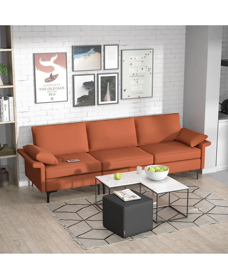 Gouun 3-Seat Sectional Sofa with Metal Legs and Usb Charging Ports