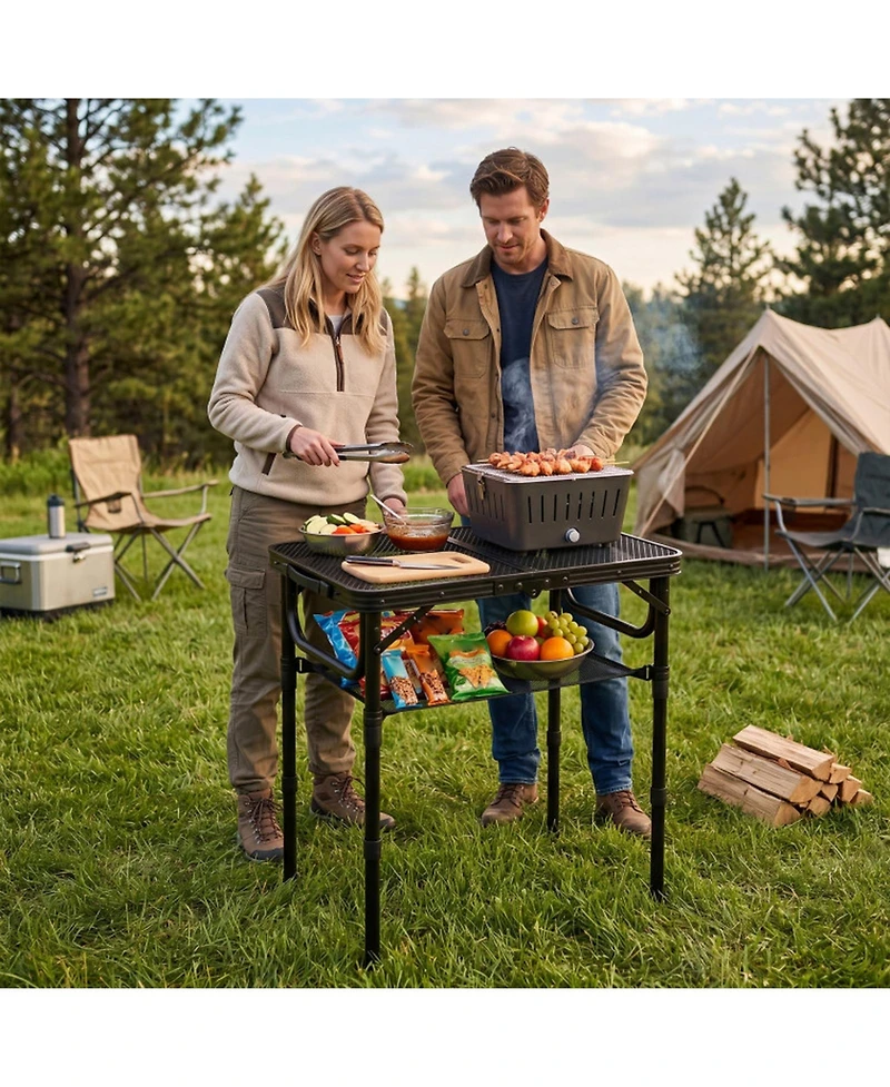 Gouun 3-Height Folding Camping Table with Storage Net