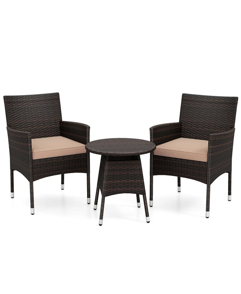 Gouun 3-Piece Patio Bistro Set with 2 Woven Chairs and Round Side Table