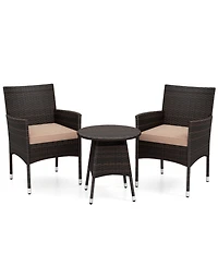 Gouun 3-Piece Patio Bistro Set with 2 Woven Chairs and Round Side Table