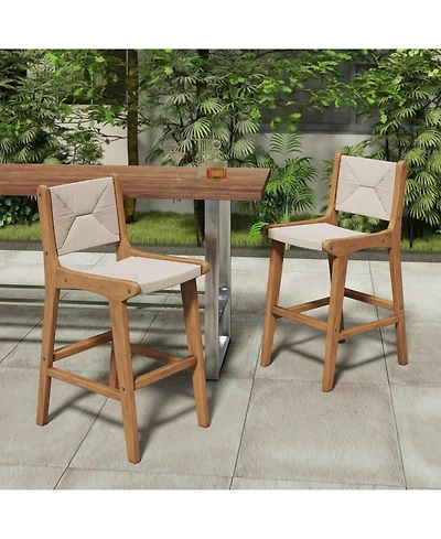 Gouun Set of 2 Counter-Height Bar Stools with Woven Rope Seats and Wood Frames