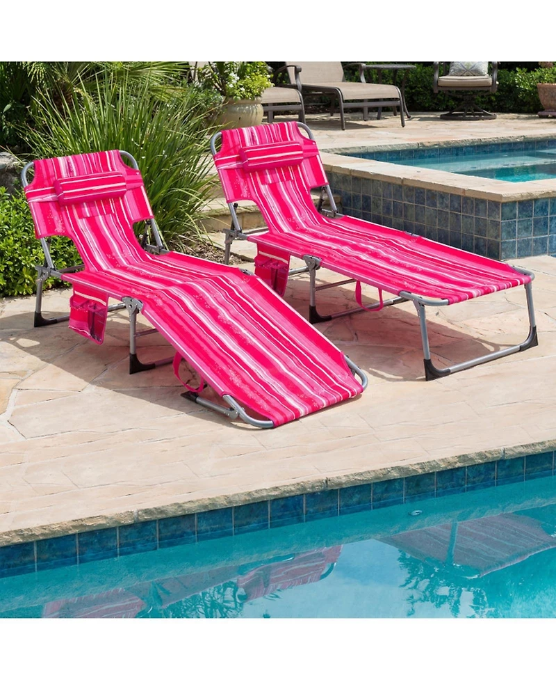 Gouun Portable Tanning Chaise Lounge Chairs Set of 2 with Adjustable Footrest