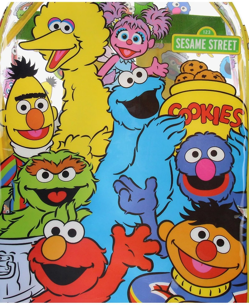 Sesame Street Elmo Big Bird Cookie Monster Clear Travel Backpack For Daily Use 16"