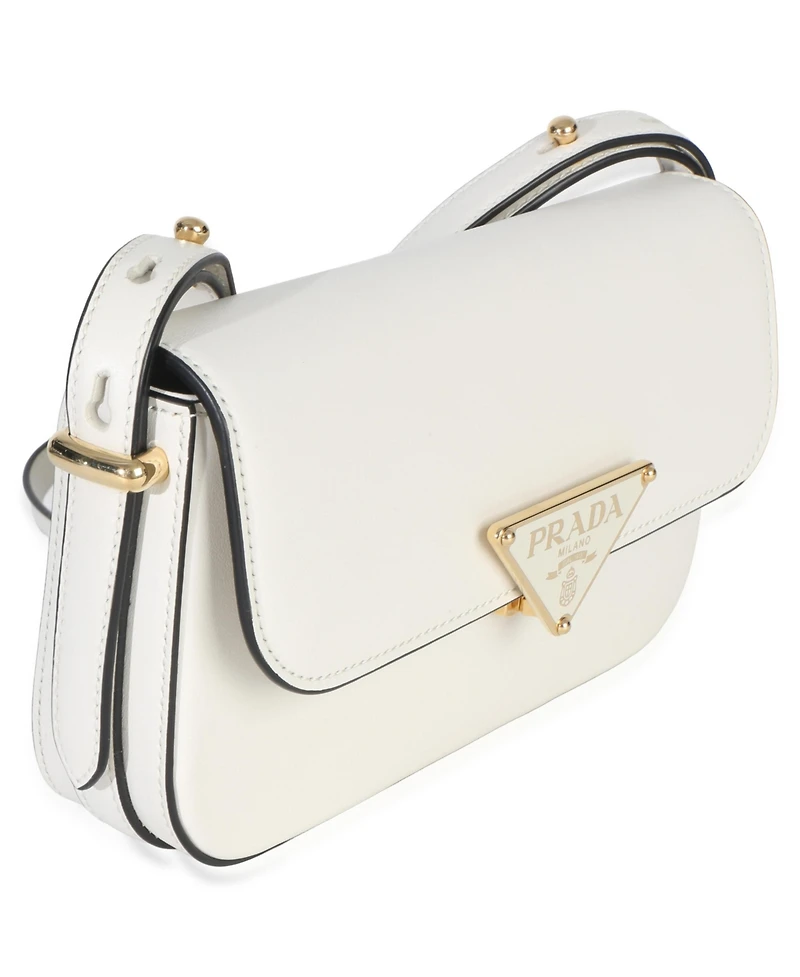Pre-Owned Prada White Smooth Calfskin Triangle Logo Flap Bag