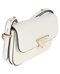 Pre-Owned Prada White Smooth Calfskin Triangle Logo Flap Bag