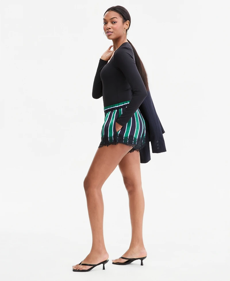 Bar Iii Women's Lace-Trim Satin Shorts, Macy's Exclusive
