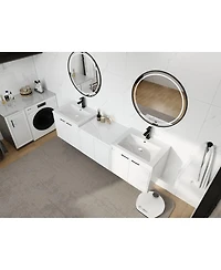 Sillysis 71 Inch Wall Mounted Double Sink Bathroom Vanity with Resin Basins, Soft Close Doors, Water-Resistant Cabinet