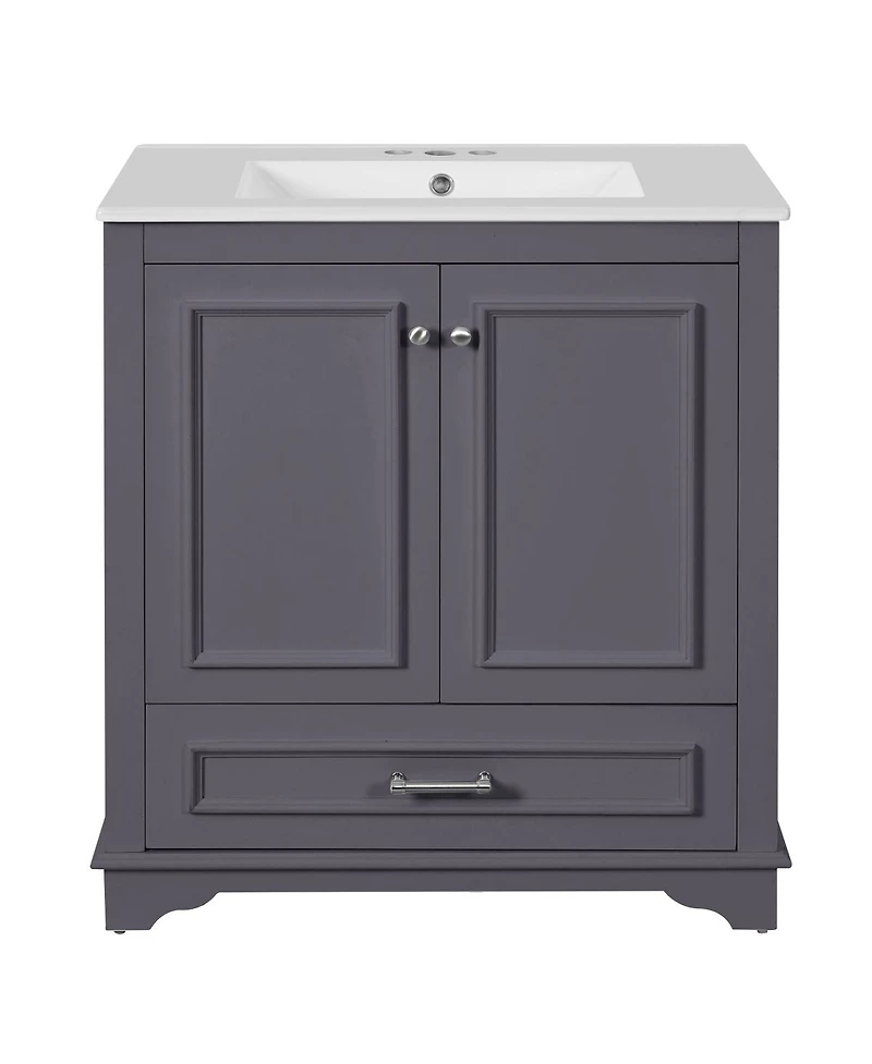 Sillysis Bathroom Vanity with Ceramic Sink, Drawer 2 Soft Close Doors, Adjustable Shelf Storage for Modern