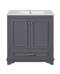 Sillysis Bathroom Vanity with Ceramic Sink, Drawer 2 Soft Close Doors, Adjustable Shelf Storage for Modern