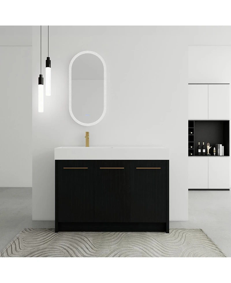 Sillysis 48 Inch Modern Chestnut Bathroom Vanity with Resin Sink, Soft Close Doors, Scratch and Water Resistant Plywood Cabinet
