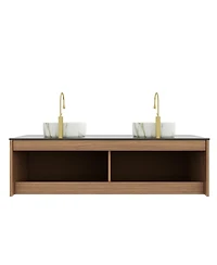 Sillysis 60 Inch Double Sink Bathroom Vanity, Sintered Stone Top, Double Ceramic Vessel Sink