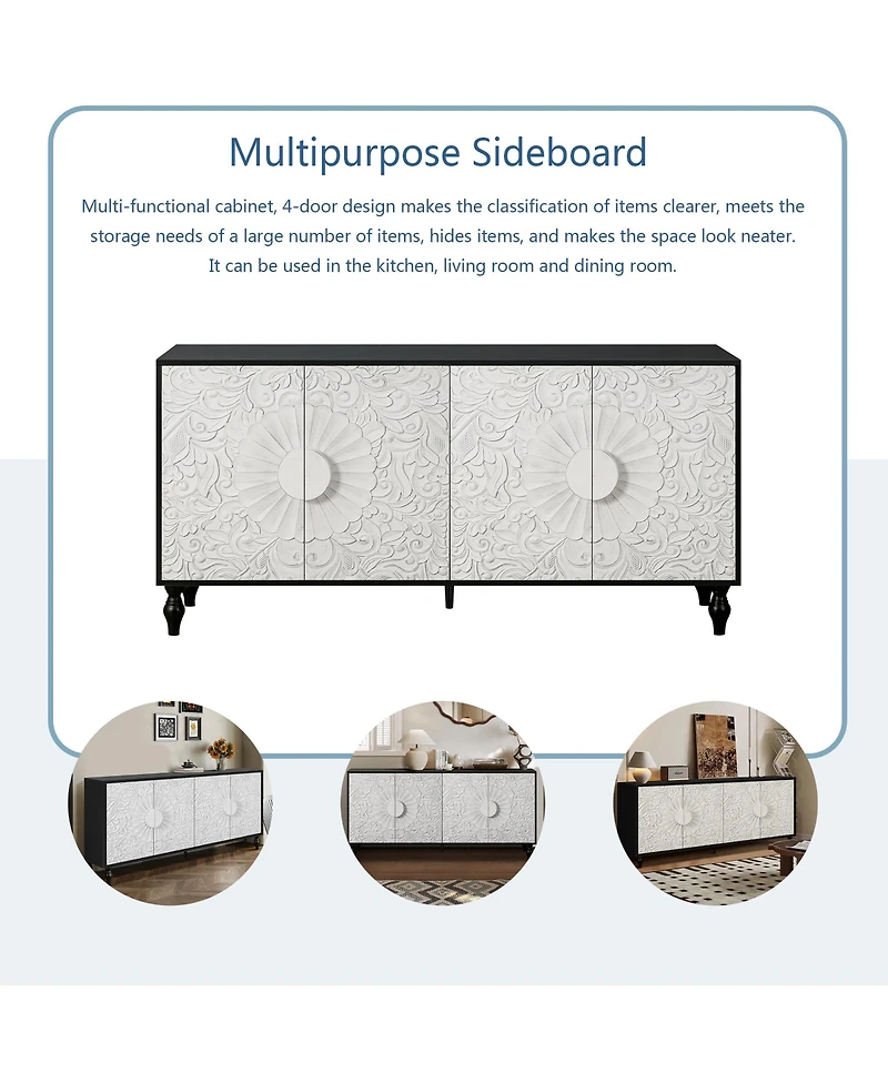 Clihome Large Faceted Carved and Spliced Doors Combined with Frames for Tv Stand Table, Sideboards, Accent Cabinets