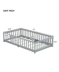 Sailvan Twin Floor Bed with Fence,Solid Rubber Wood Kids Frame