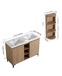 Sillysis 47.6 Inch Freestanding Double Sink Bathroom Vanity with Resin Basin, Wall Mounted Storage Rack, Modern Adjustable Shelves