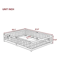 Sailvan Queen Floor Bed with Fence and Door, Solid Wood Kids Platform Frame
