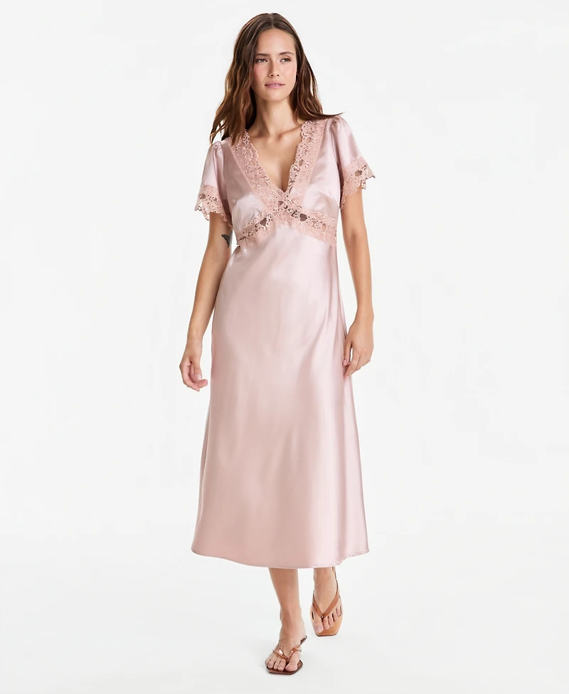 And Now This Women's Satin Lace-Trim Midi Dress, Macy's Exclusive