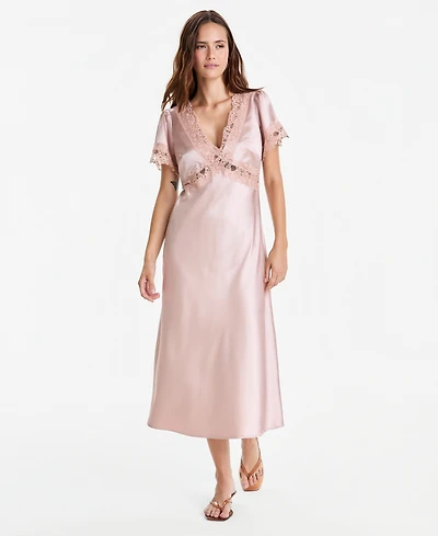 And Now This Women's Satin Lace-Trim Midi Dress, Macy's Exclusive