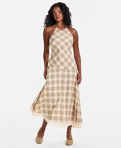And Now This Women's Cotton Plaid Cami-Strap Asymmetric Dress, Macy's Exclusive