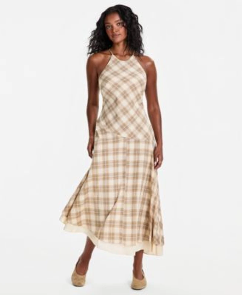 Now This Womens Cotton Plaid Cami Strap Asymmetric Dress Macys Exclusive