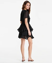 And Now This Women's Ruffle-Tiered Short-Sleeve Mini Dress, Macy's Exclusive