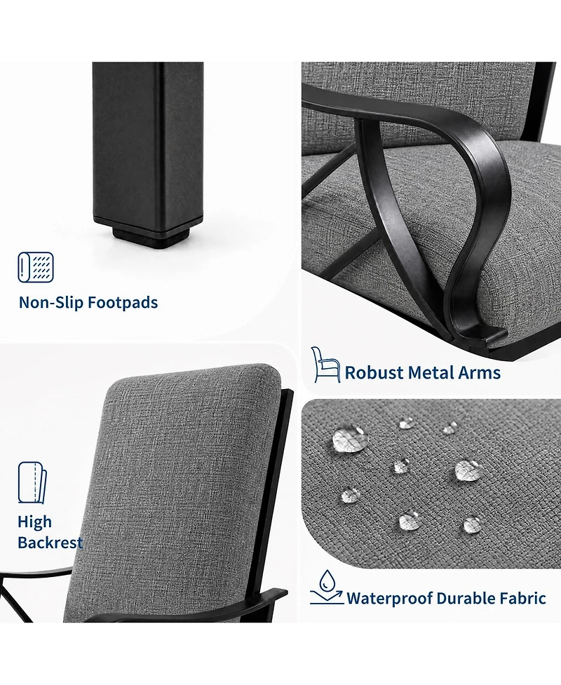 homfan Set of 2 Patio Glider, Outdoor Glider Chair with Removable Cushion and Heavy Duty Metal Frame for Garden or Yard