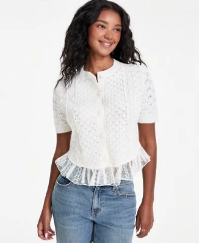 Now This Womens Pointelle Lace Hem Short Sleeve Cardigan Macys Exclusive