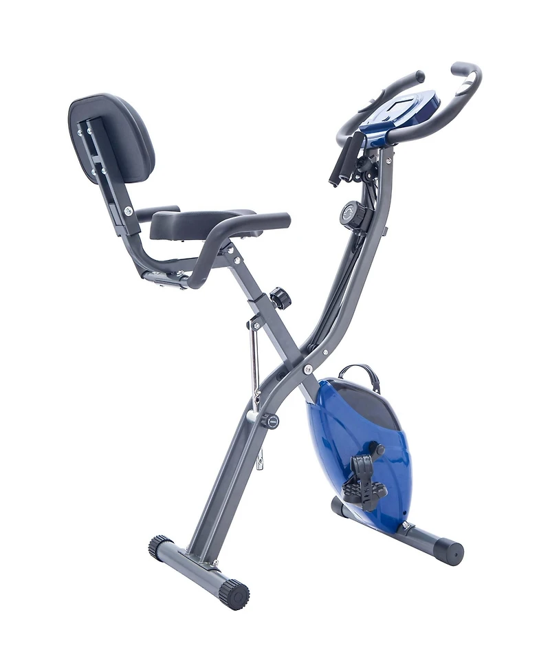 Zeny Folding Exercise Bike, Fitness Upright and Recumbent X-Bike with 16-Level Adjustable Resistance, Arm Bands and Backrest