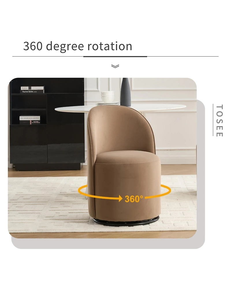 Boyel Living Swivel Barrel Chair Velvet Dining 360 Degree Round Armless Accent for Bedroom Room