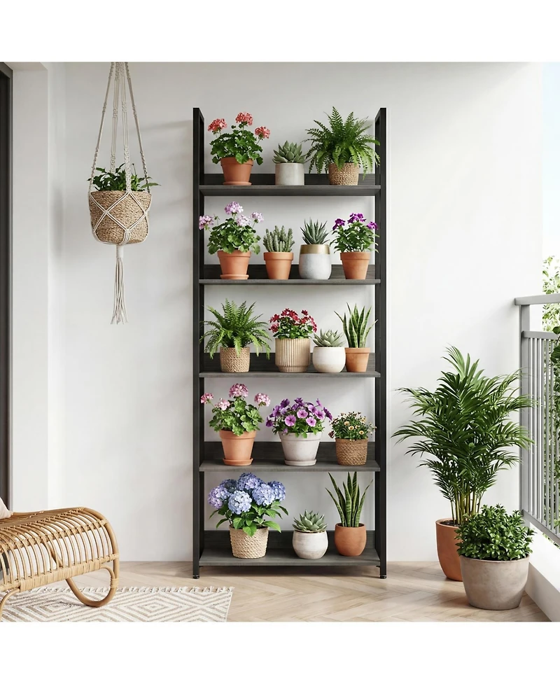 Slickblue Modern 5-Tier Wooden Bookshelf with Open Shelves and Back