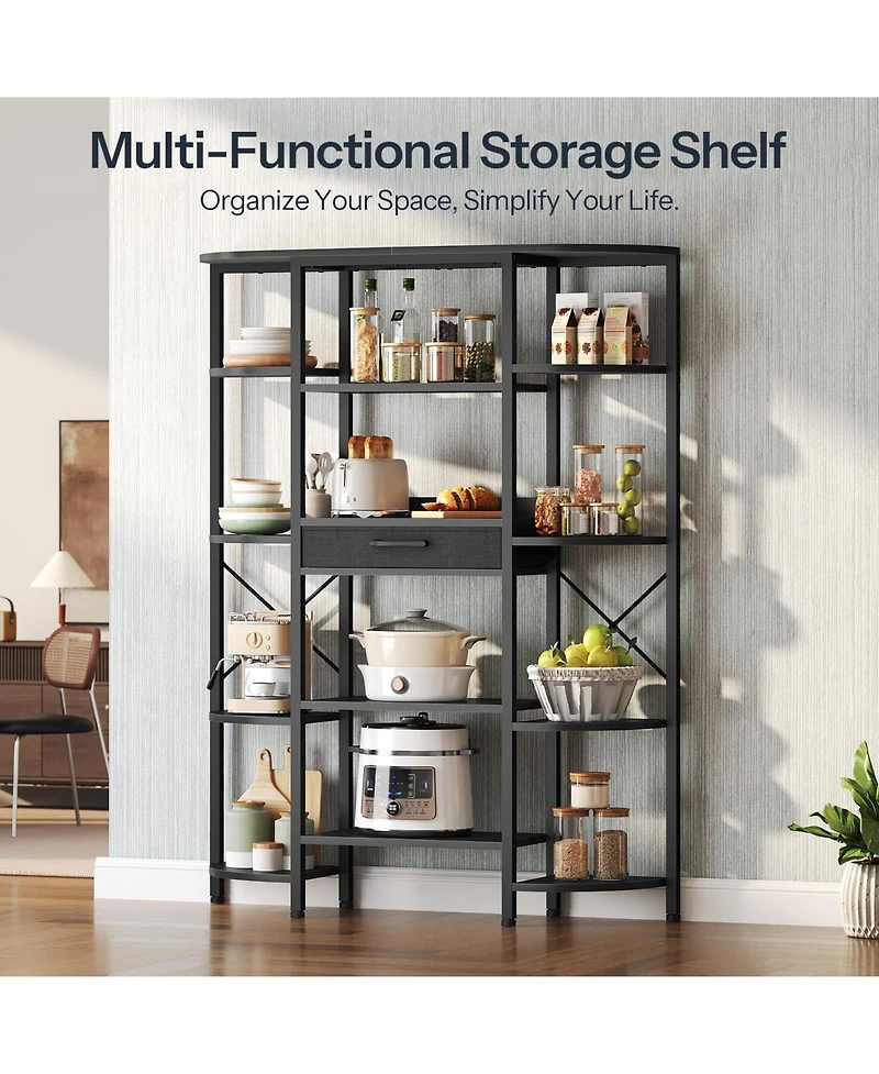Slickblue Tall Bookcase with 12 Open Shelves and Fabric Storage Drawer